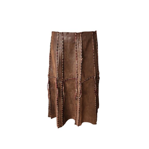 Hazel Western Midi Skirt Womens L Brown Faux Leather Fairy Grunge Punk Goblin - Picture 1 of 9